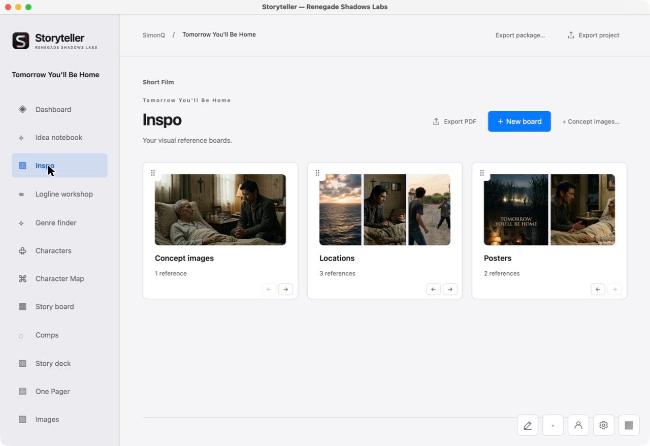 Inspo boards of concept images, locations, and posters