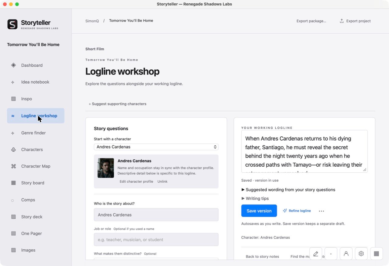 Logline workshop screen